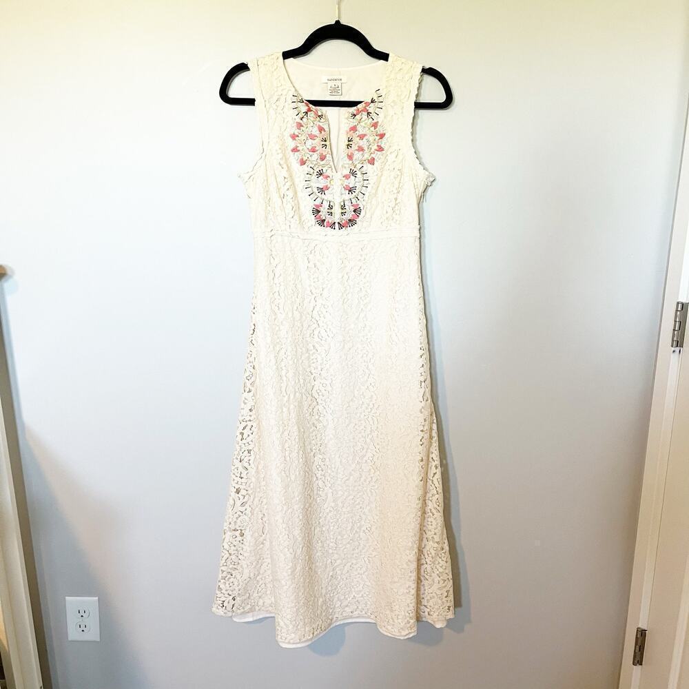 SUNDANCE Honeysuckle Lace Embroidered Dress Size 6 Cream‎ Ivory Boho Maxi/midi